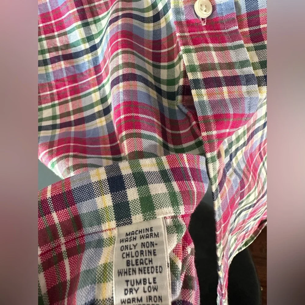 Ralph Lauren Custom Fit Plaid Button Down Shirt in Red/Blue/Green